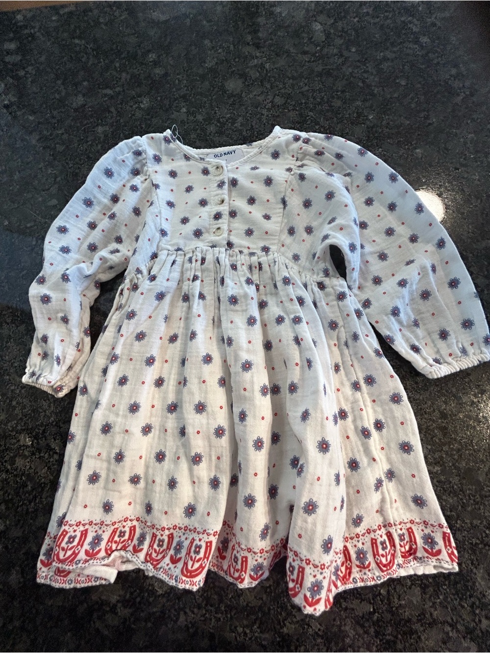 Old Navy Toddler Girls Cotton Gauze Floral & Horseshoe Dress White 4T
